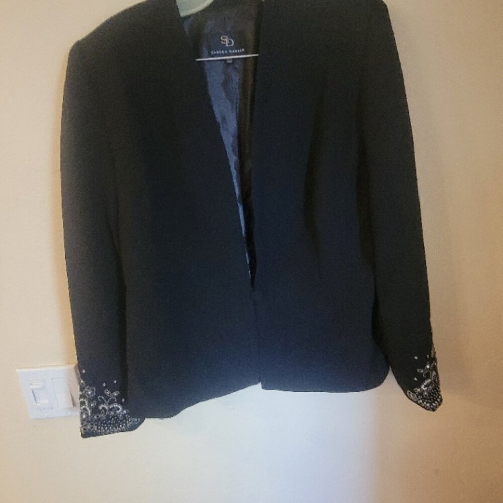 Sandra Darren Jeweled and Embellished sleeve blazer, Black, Women's size 10